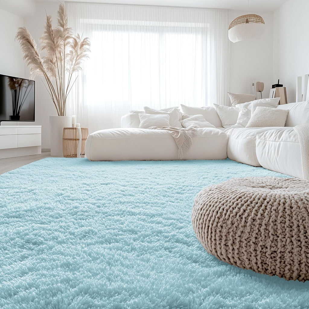 OLANLY Large Area Rug - Soft Fluffy Machine Washable Shaggy Carpet for Living Room & Bedroom | Light Blue