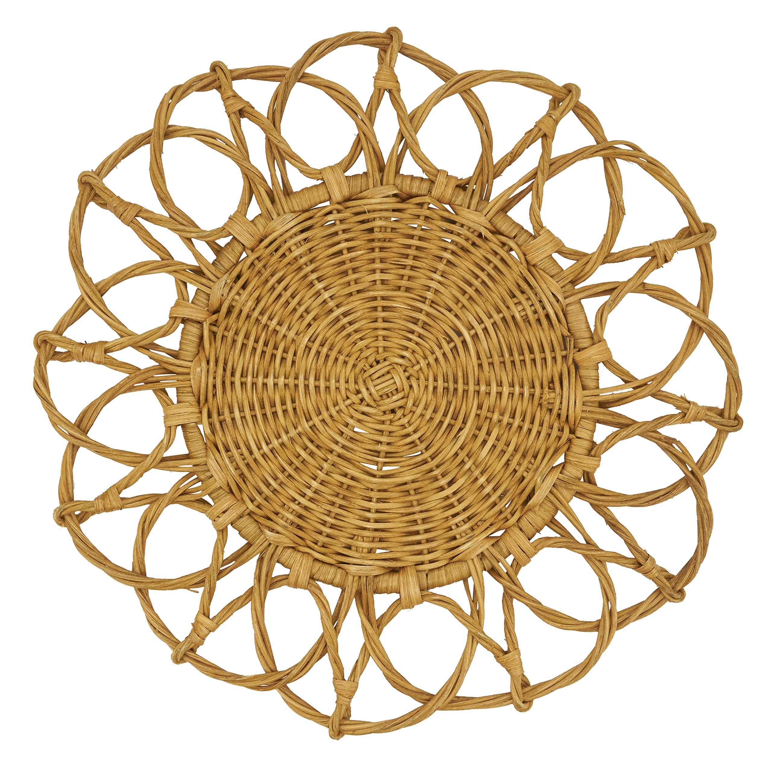 SARO LIFESTYLE Twisted Rattan Placemat (Set of 4), 15", Caramel