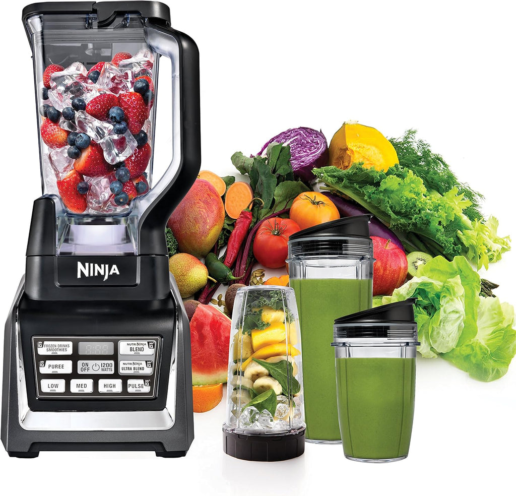 Ninja BL642 Nutri Ninja Blender - 1200W Auto-iQ, 72 oz. Pitcher & 3 To-Go Cups for Smoothies - Black