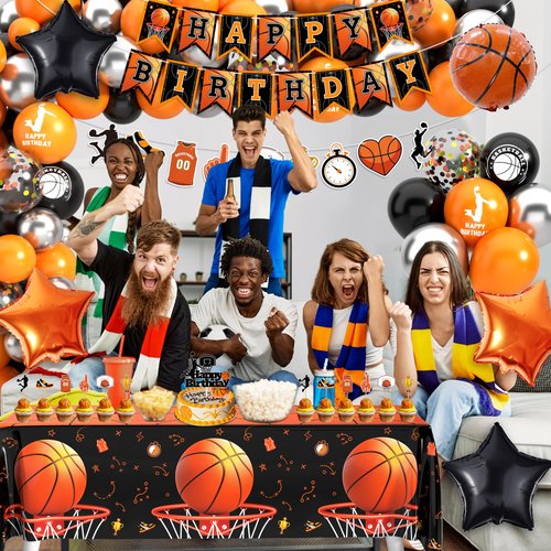 Basketball Birthday Party Decorations, Basketball Themed Party Decorations Supplies Include Balloon Arch Kit Banner Cake Topper Backdrop for Boys Sports Birthday Decor