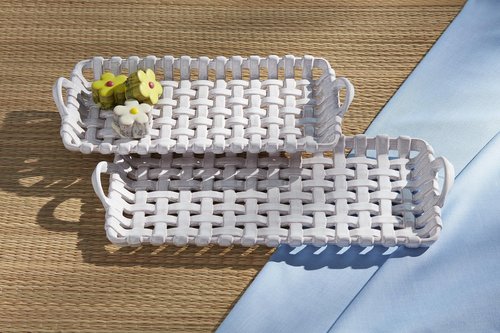 Mud Pie Nested Basket Weave Trays, 15" x 7", WHITE