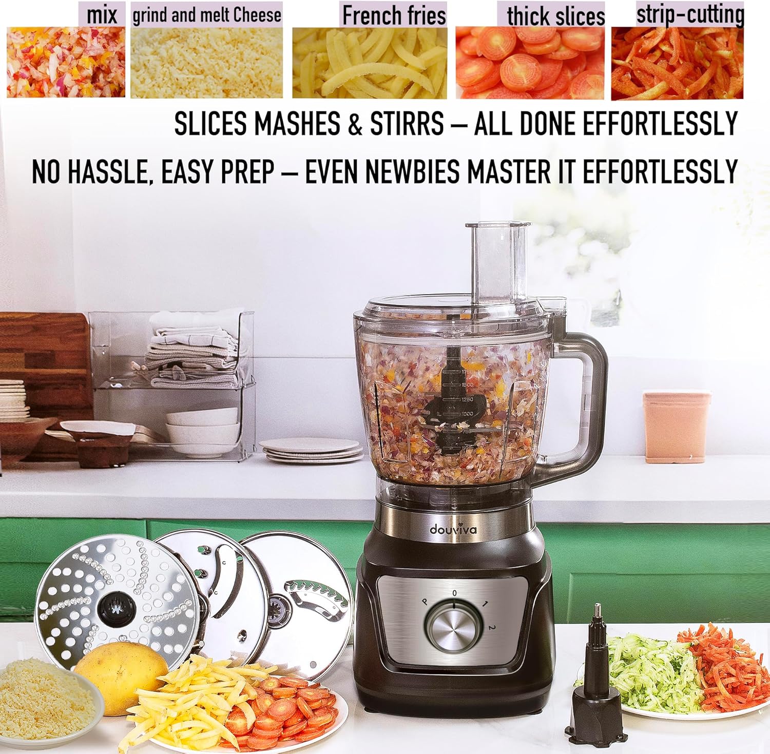 Skiennix Food Processor Blender Combo - 3-in-1 Countertop Blender with 8-Cup Bowl & 1000W Power