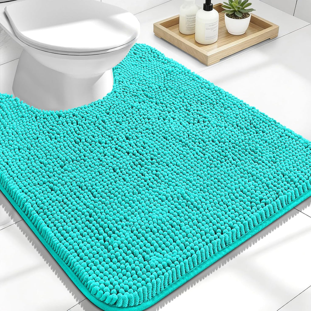OLANLY U-Shaped Toilet Rug - Extra Soft Chenille Bathroom Mat, Quick-Dry & Non-Slip, 24x20, Teal