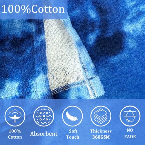 VOOVA & MOVAS Hooded Towels for Teens (8-14 Years,36"X26") | 100% Cotton Poncho Towel for Big Kids & Boys | Large Absorbent Towel Robe for Pool, Bath, Swim | Blue Tie Dye Design