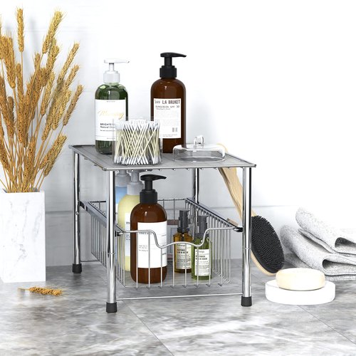 Simple Houseware Chrome Metal Stackable Storage Rack, 16.75 in L x 10.8 in W x 10.25 in H