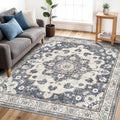 Skiennix 5x5 Square Rug - Stain Resistant Area Rug for Living Room, Bedroom & Dining Room | Non-Slip Blue Carpet