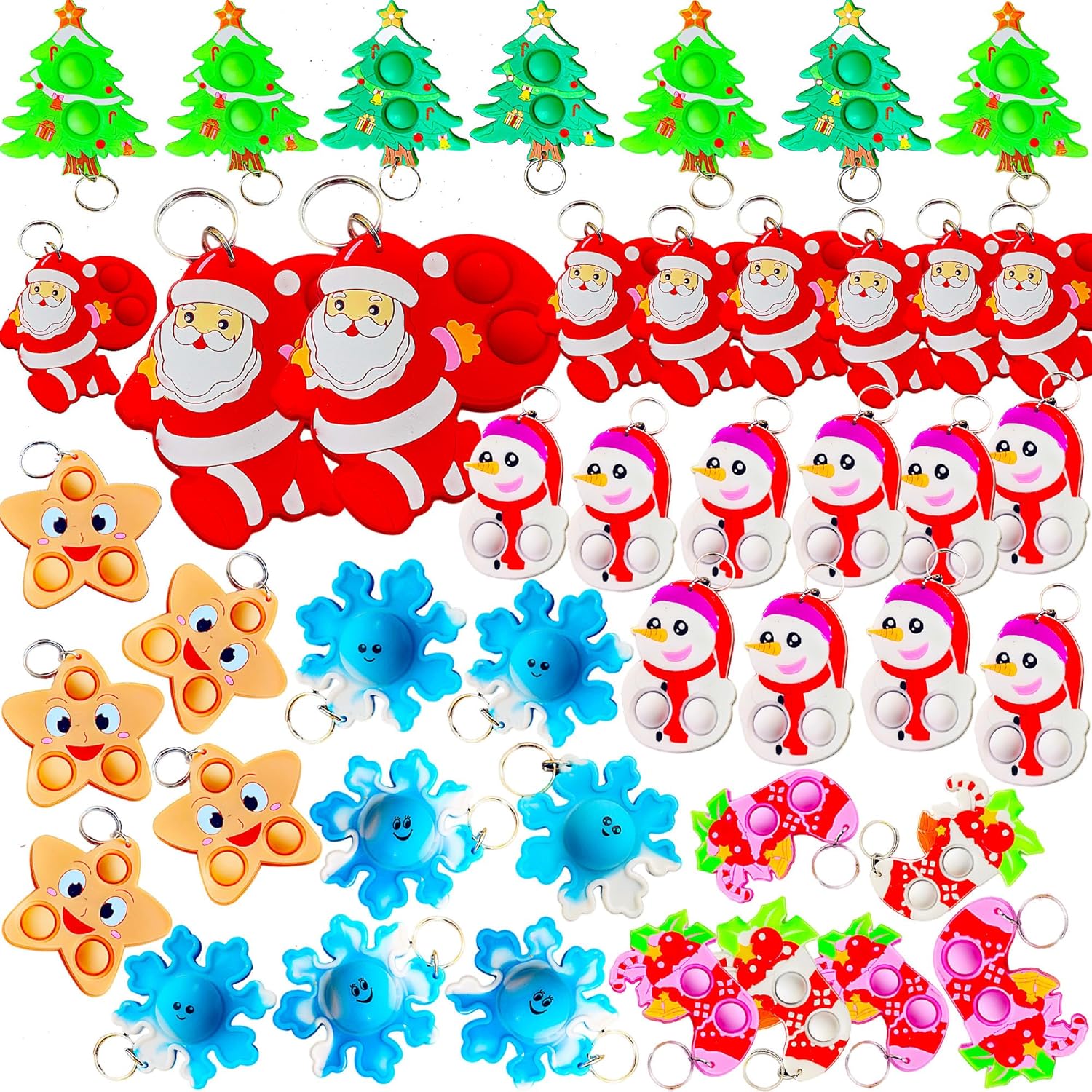 Skiennix Mini Pop Santa Claus Fidget Toys - 100 Pack Variety for Christmas Party Favors & Classroom Prizes