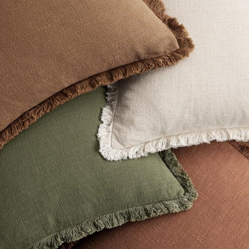 MIULEE Decorative Couch Pillow Covers Neutral Linen Fringe Throw Pillows Set of 4 Soft Rustic Cushions Boho Farmhouse Pillowcases for Bed Sofa Living Room Spring Decor 18x18 Inch Beige/Brown/Green