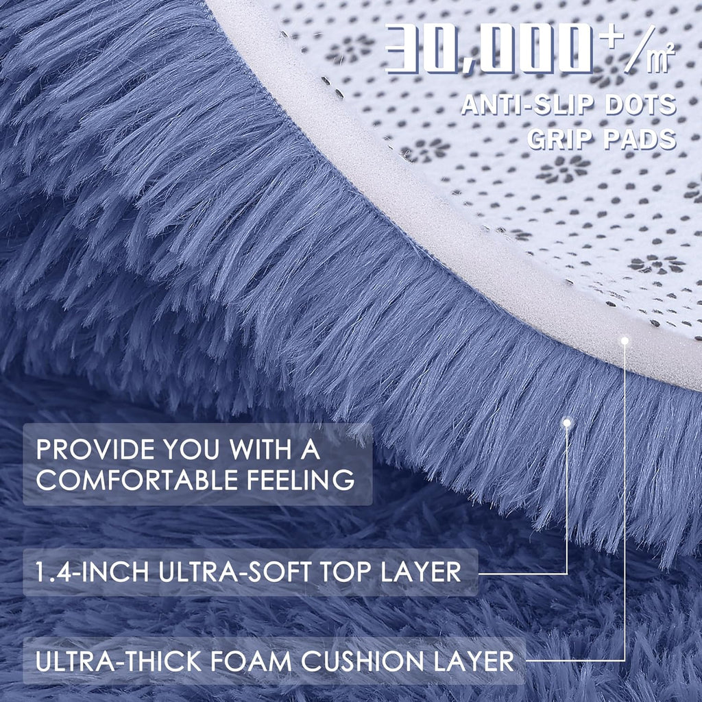 OLANLY 2x6 Machine Washable Runner Rug - Soft Fluffy Shaggy Indoor Carpet for Bedroom & Hallway | Denim Blue