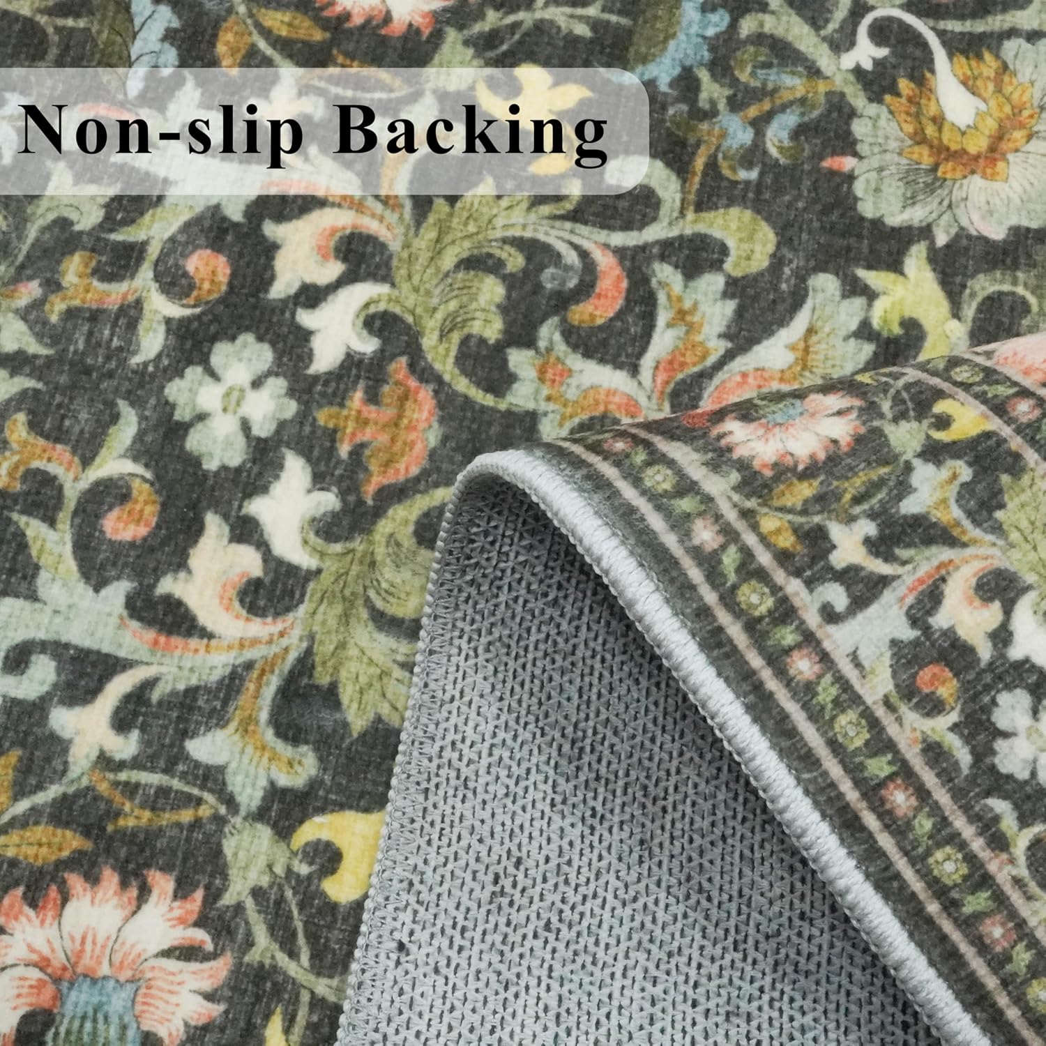 Skiennix Washable 4x6 Bedroom Rug - Non-Slip Floral Carpet for Living Room & Kitchen | Soft Boho Doormat in Green