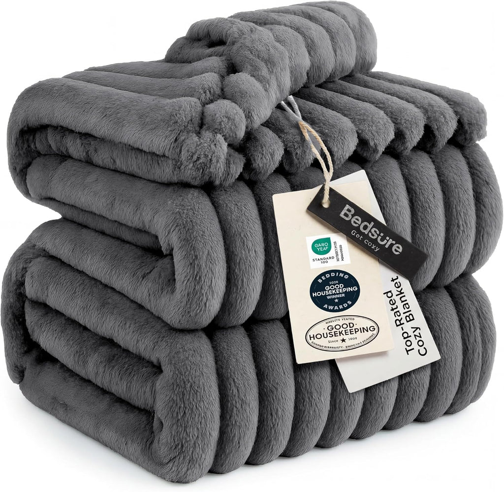 Bedsure GentleSoft Fleece Blanket - Cozy Frost Gray Throw for Couch, Perfect for Women & Girls, 108x90 Inches