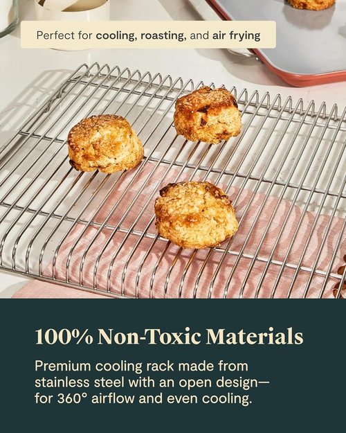 Caraway Non-Stick Ceramic Baking Sheet & Cooling Rack | Non-Toxic, PTFE & PFOA Free - Large (18" x 13") - Cream