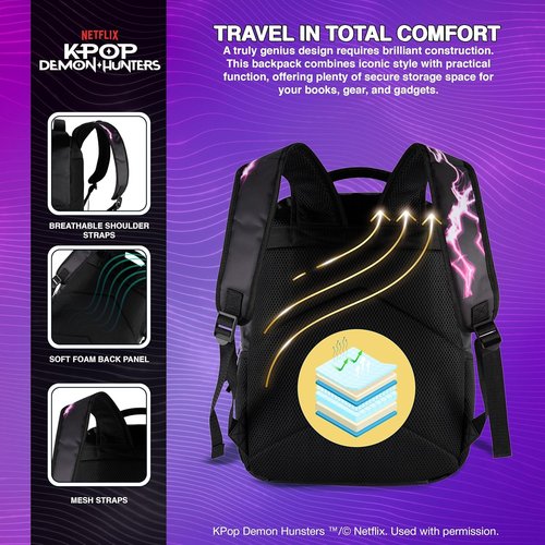 AI Accessory Innovations K-Pop Huntrix 16” Backpack for Girls - Includes Rumi, Zoey, Mira Charm