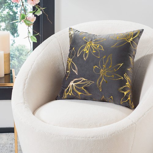 SAFAVIEH Home Collection Yari Blossom 18-inch Grey/Gold Decorative Accent Pillow PLS7146A-1818, 19"x19"