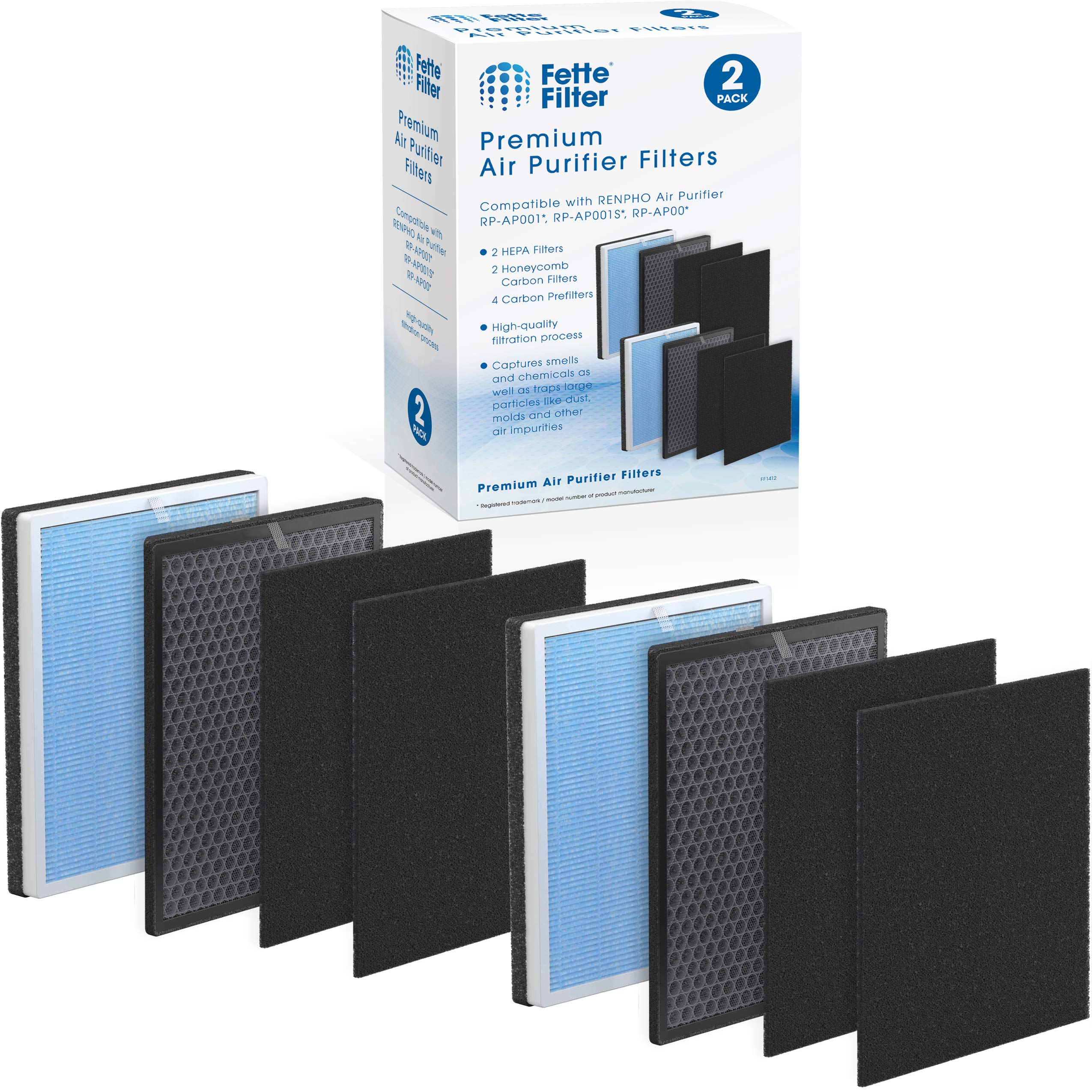 RP-AP001 Premium H13 True Hepa Filter Set Compatible with RENPHO Air Purifier Model RP-AP001 RP-AP001S RP-AP002 Part Number RP-AP001 RP-AP001-F1 (2 Sets Included)