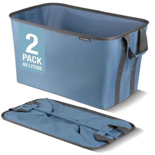 CleverMade Collapsible Laundry Basket 2 Pack – 60L (16 Gal) Foldable Clothes Hamper with Reinforced Handles, Space Saving Fabric Laundry Bin, Holds 55 lbs, Flat Folding for Dorm, Apartment & RV - Denim