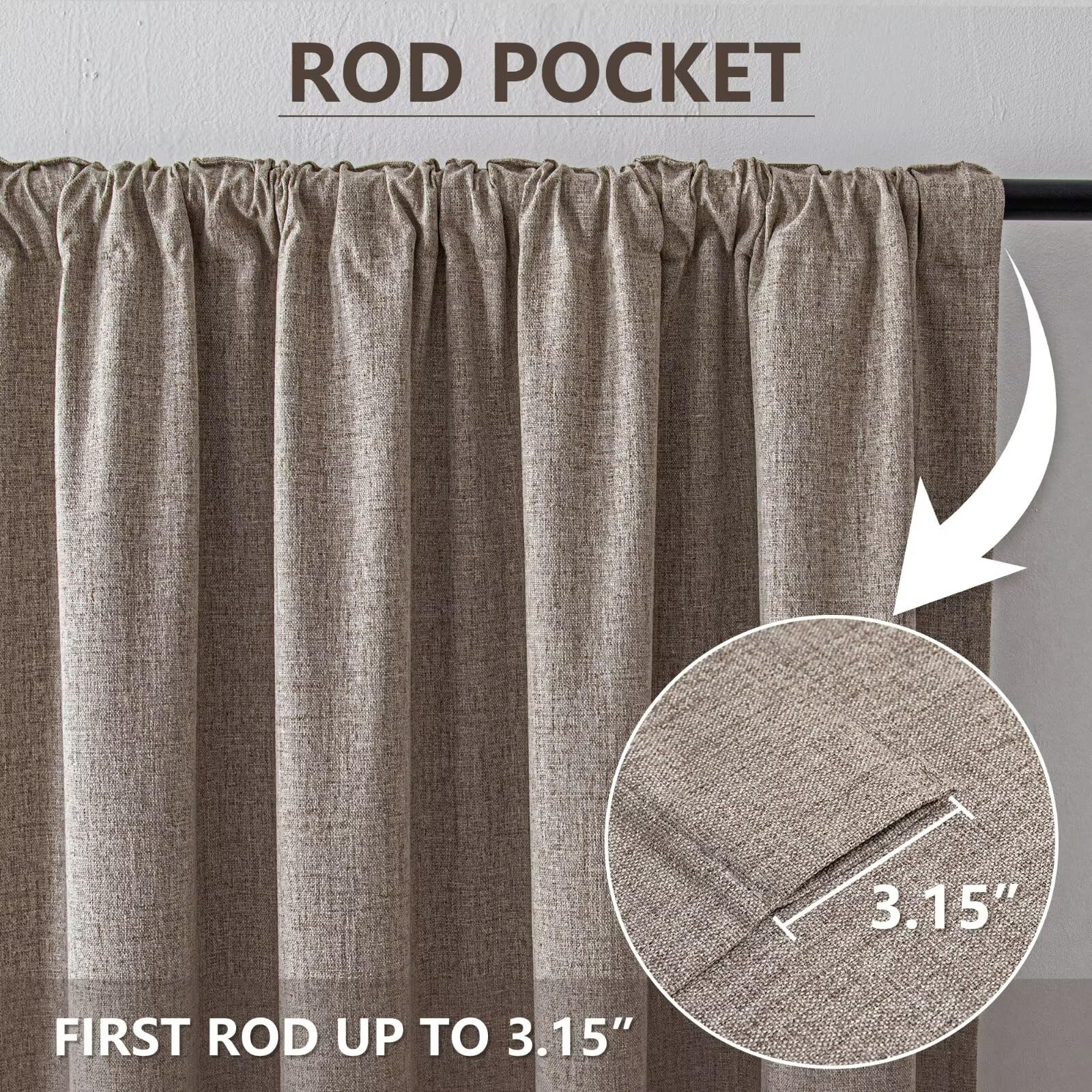 Zyvola 100% Blackout Curtains 96 inch Length 2 Panels Faux Linen Long Drapes for Bedroom Living Room Black Out Room Darkening Curtain Thermal Insulated Back Tab Rod Pocket(W52 x L96, Beige)