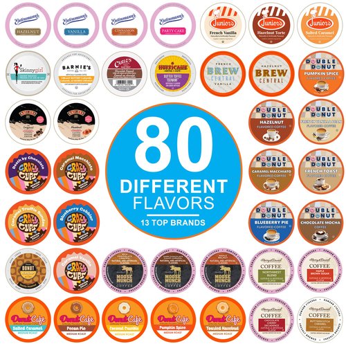 Crazy Cups Flavored Coffee Pods Variety Pack for Keurig K Cups Brewers, Assorted Flavored Coffee Sampler, 80 Count