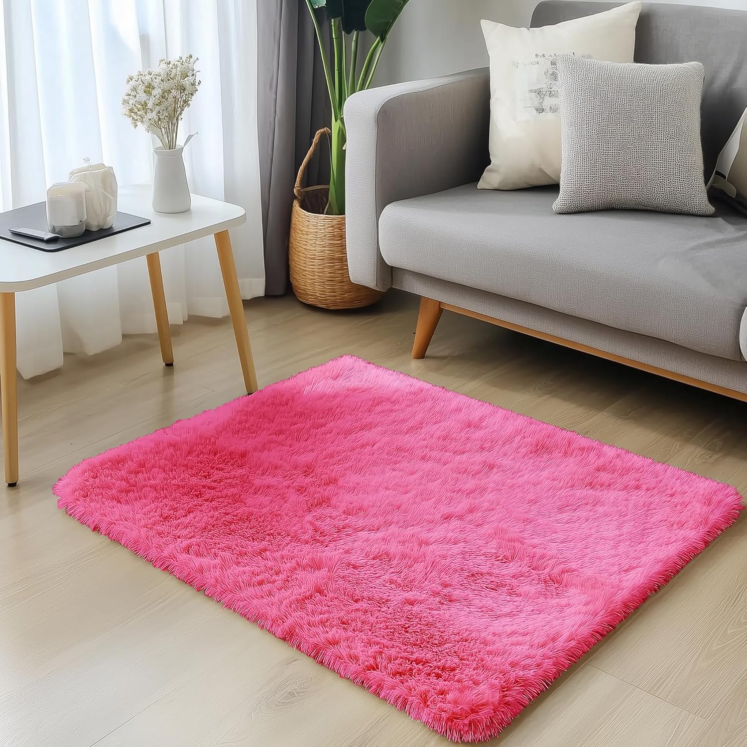 OLANLY Soft Fluffy Shaggy Bedside Rug - Machine Washable Indoor Carpet for Kids | Hot Pink 2x3 ft