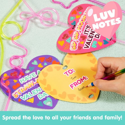 JOYIN 28 Pack Valentines Day Gift Cards with Gift Colorful Crazy Loop Reusable Drinking Straws for Classroom Exchange Prizes, Valentine Party Favors Toy
