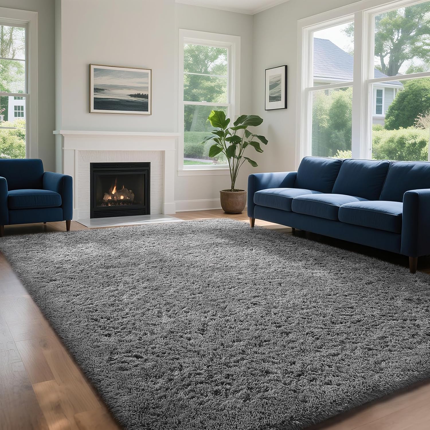 Ophanie Area Rug - Soft Non-Slip Fluffy Shag Carpet for Living Room & Bedroom - 7x10 Grey