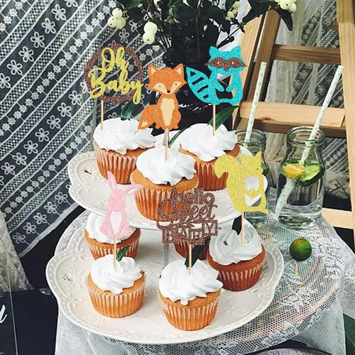 Ercadio Woodland Party Cupcake Toppers - 24 Pcs Baby Shower & Birthday Decorations | Adorable Animal Designs