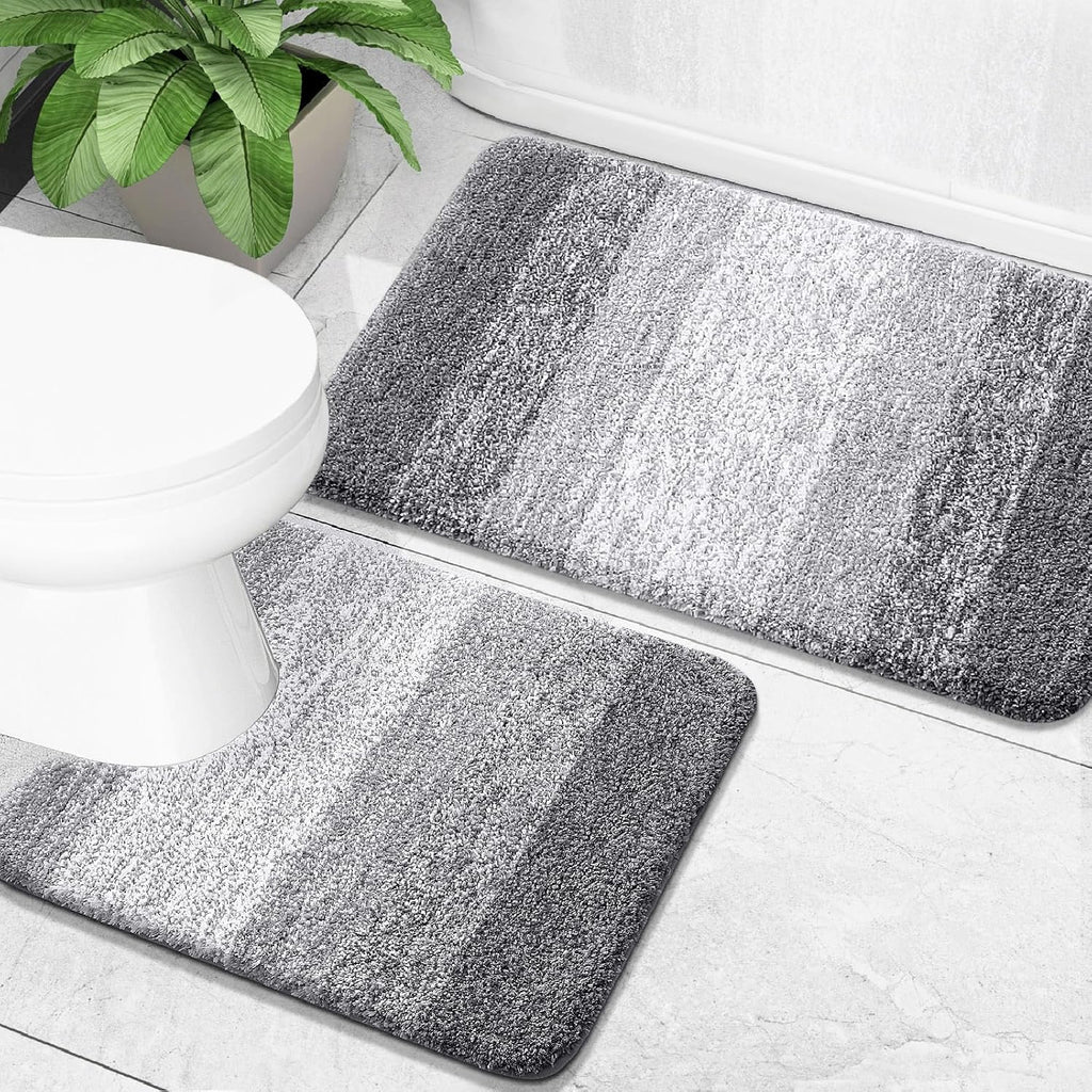 OLANLY Ombre Bath Rug Set - Soft & Absorbent 2-Piece Bathroom Rugs in Grey | 30x20 & 24x20 Inches