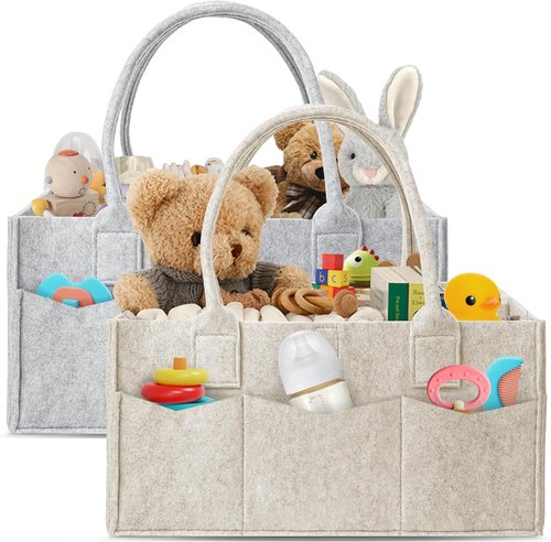 HIPHOP PANDA Diaper Caddy Organizer - Sturdy Portable Storage for Newborn Essentials - Grey/Oatmeal 2-Pack Gift Set