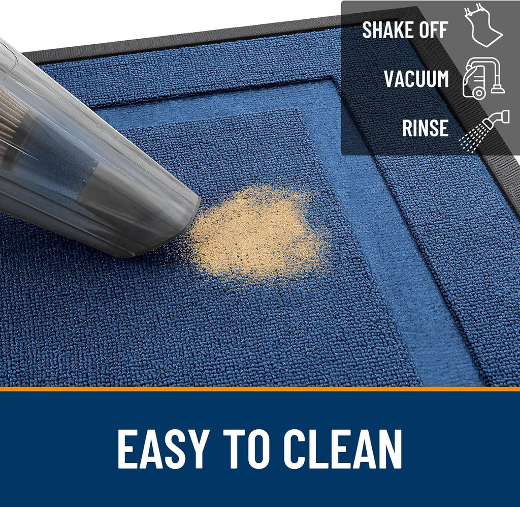 OLANLY Waterproof All-Season Front Door Mat - Sturdy Natural Rubber, Low Profile, Easy Clean | 29.5x17, Navy Blue