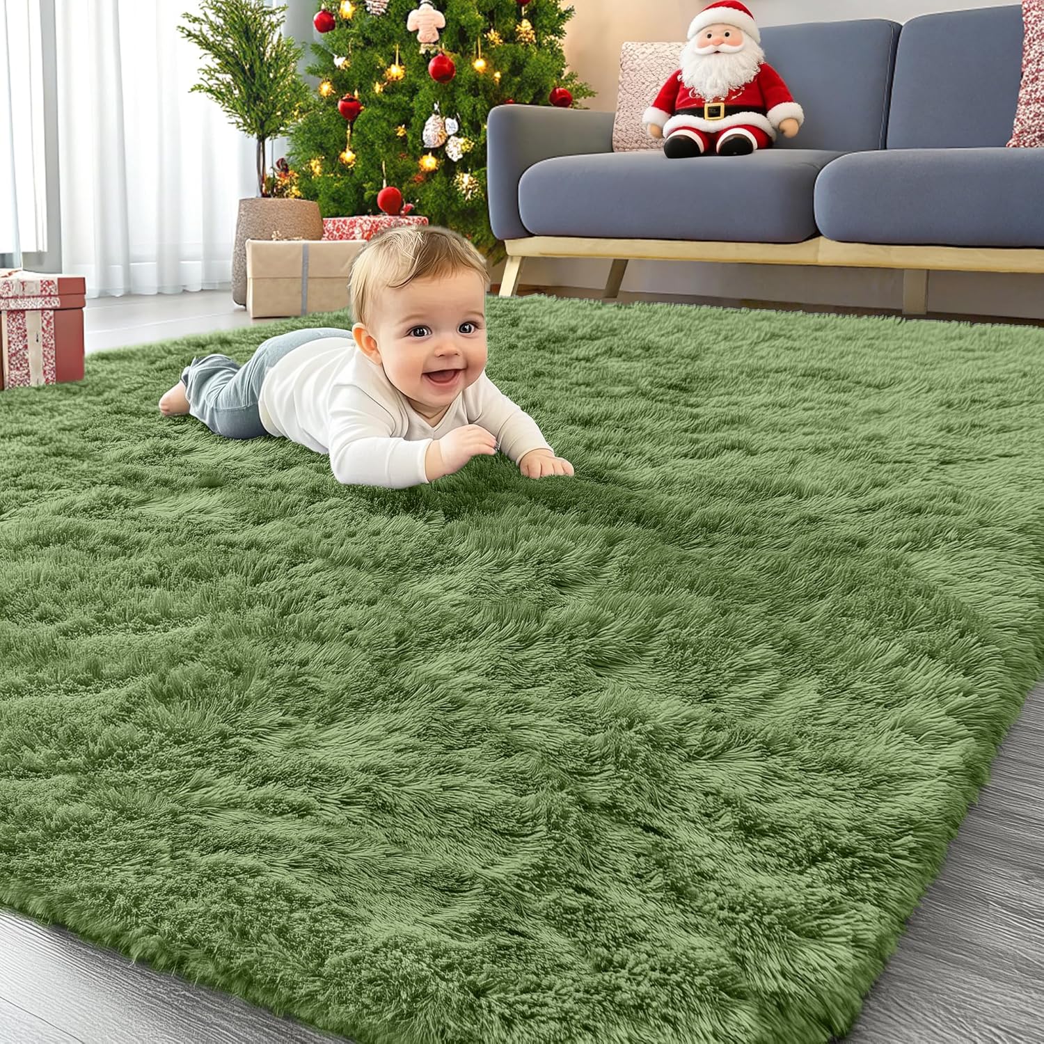 OLANLY Area Rug - Soft Fluffy Shaggy Design | Machine Washable 4x5.9 ft | Perfect for Living Room, Bedroom & Nursery - Green