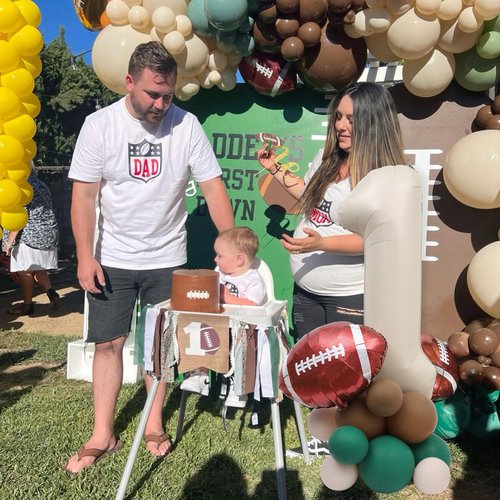 First Year Down DIY Kit - American Football Balloon Tower Decorations, Sports Theme 1st Birthday Centerpiece with Touchdown Number Balloons