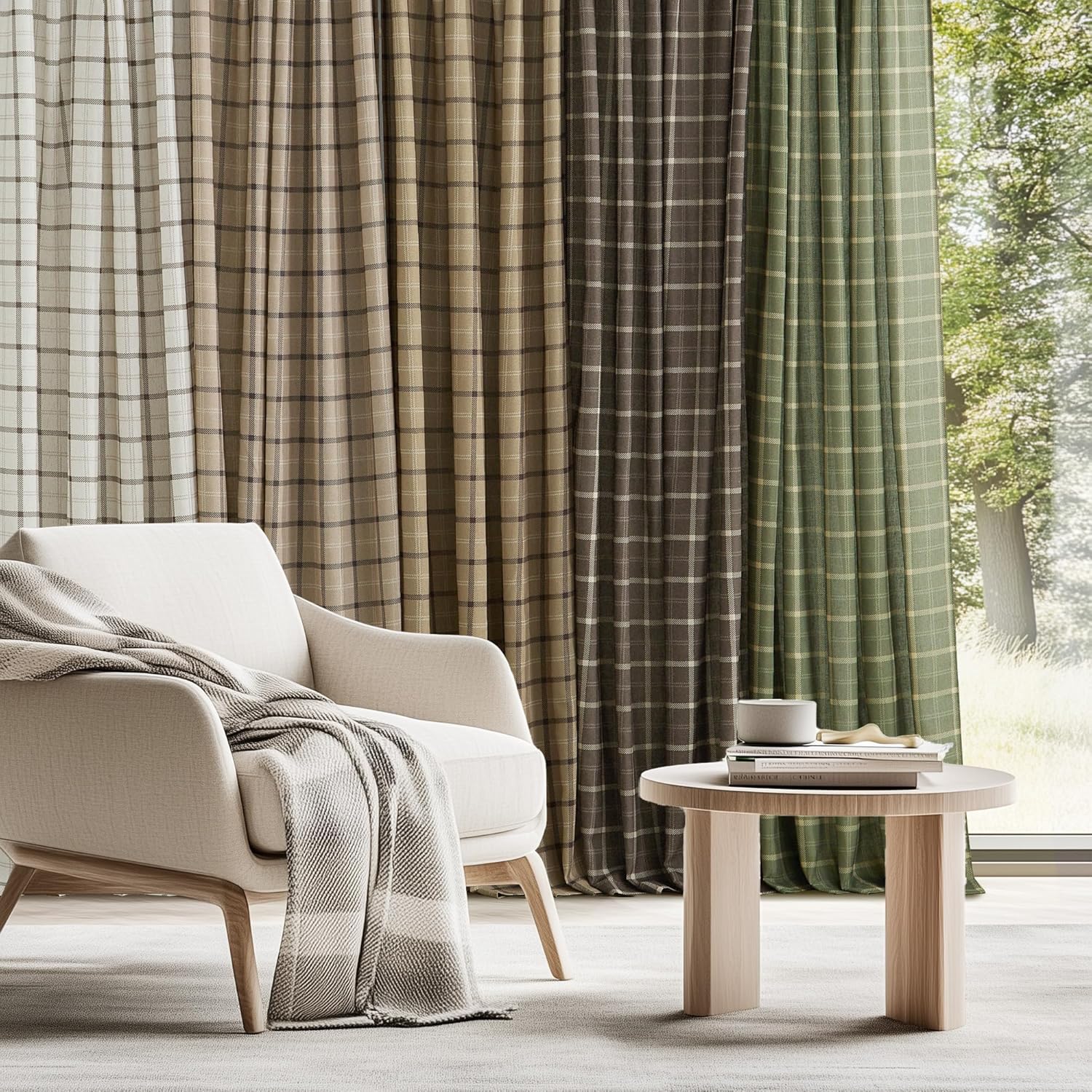 NICETOWN Plaid Window Curtain - 84-Inch Linen Sheer Drapes for Living Room & Bedroom | 52" x 84", White, 1 Pair