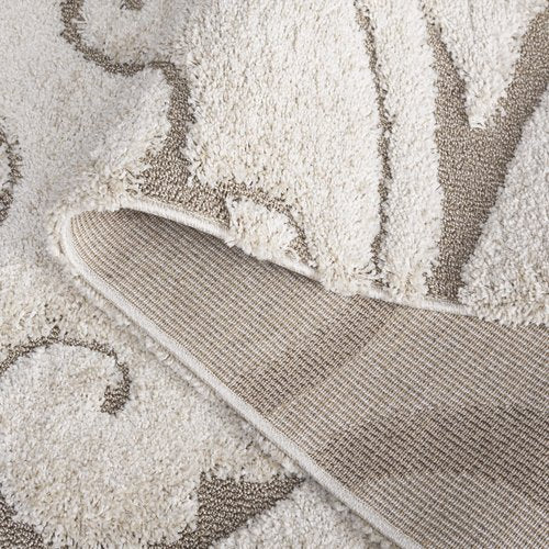 SAFAVIEH Florida Shag Collection Area Rug - 3'3" Round, Cream & Beige, Scroll Design, Non-Shedding & Easy to Clean, High-Low Plush Pile, Ideal for Living Room, Bedroom, Dining Space (SG455-1113)