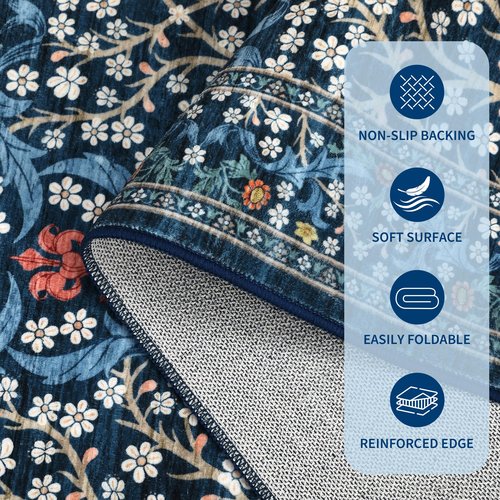 GarveeHome 8x10 Area Rugs, Washable Rugs for Living Room Non Slip Stain Resistant Ultra Soft Floral Rug, Boho Carpet Floor Mat for Bedroom Dining Room Nursery Playroom Office, Dark Blue