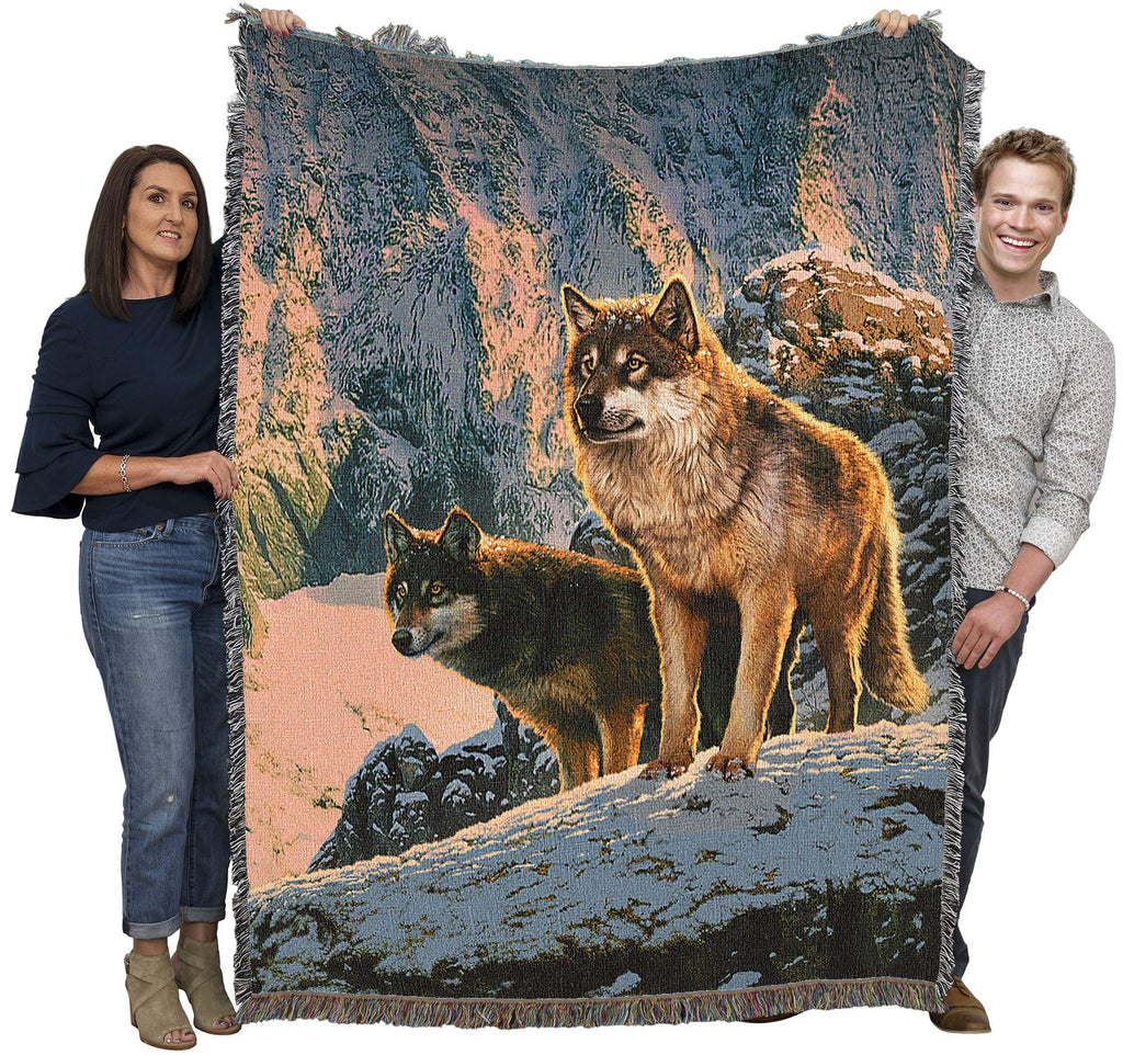 Pure Country Weavers Wolf Couple in Sunset Blanket by Vincent HIE - Gift Tapestry Throw Woven from Cotton - Made in the USA (72x54)