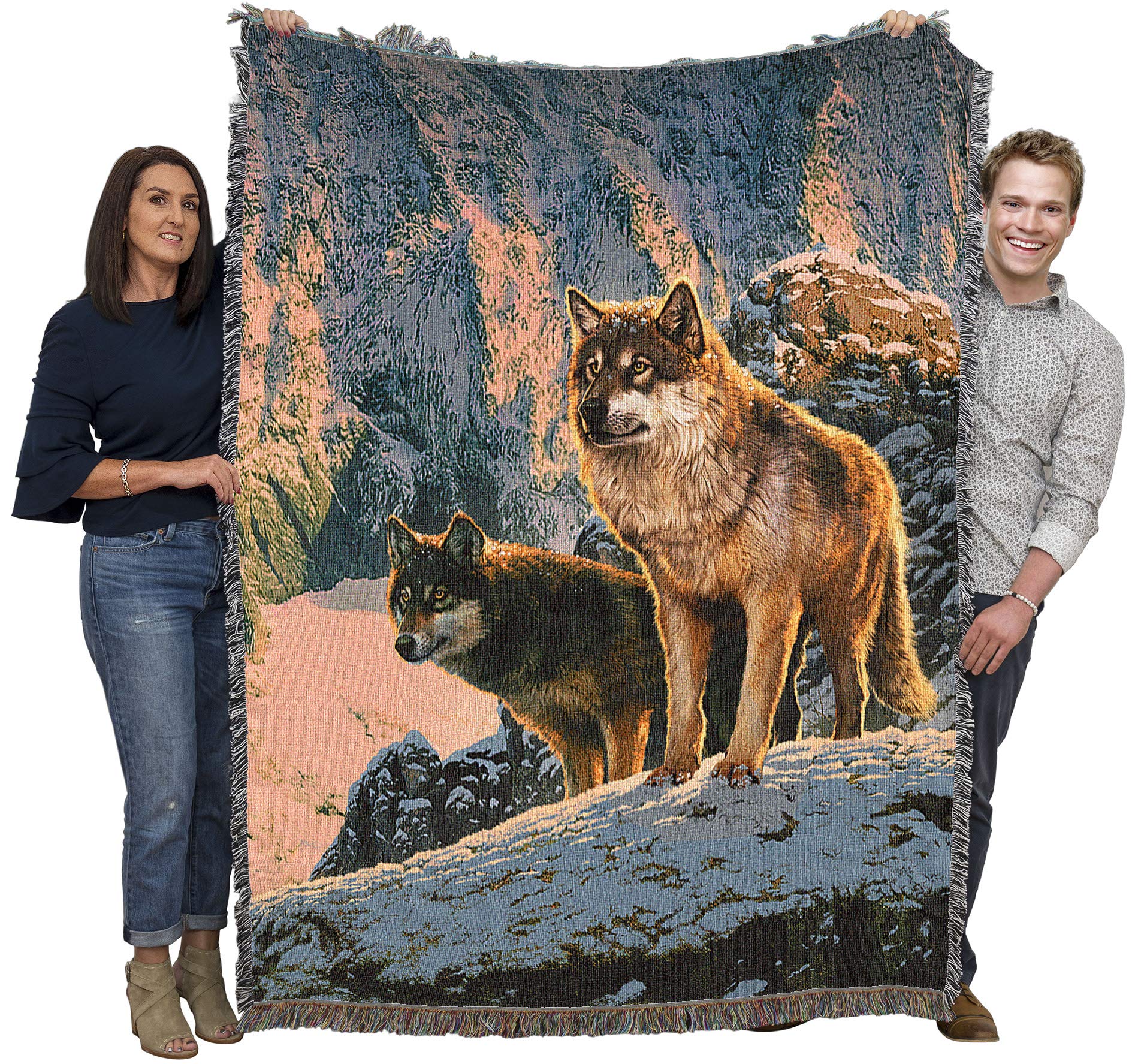 Pure Country Weavers Wolf Couple in Sunset Blanket by Vincent HIE - Gift Tapestry Throw Woven from Cotton - Made in the USA (72x54)