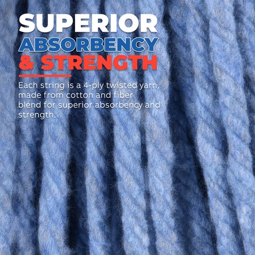 Onesimus Mop Head Replacement, Commercial Heavy Duty 16 oz 4-Ply Cotton Looped End Wet Mop Heads, Blue, with 1.25" Universal Headband for Industrial, Janitorial and Restaurant Cleaning, 3 Pack