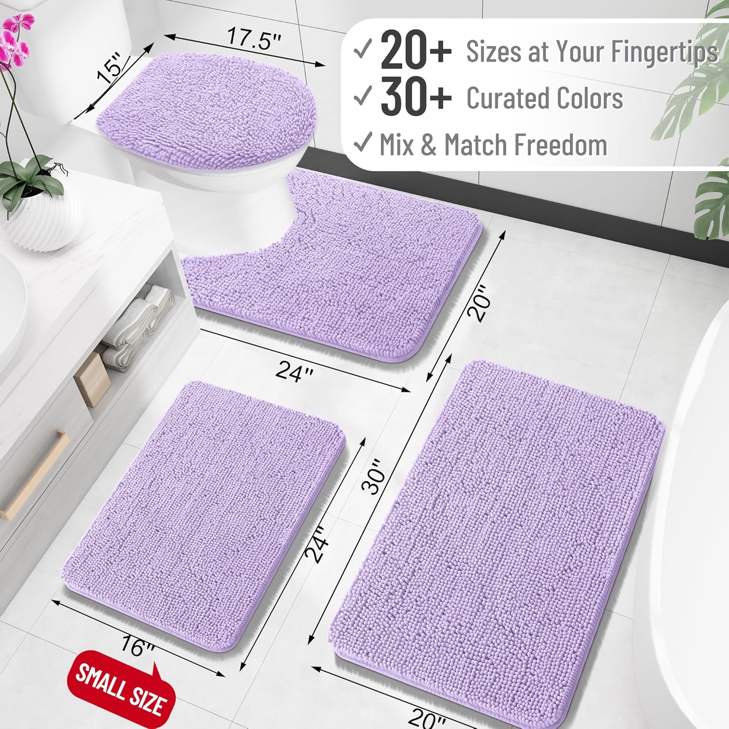 OLANLY Large Bath Rugs - Extra Soft Chenille, Quick-Dry Rubber Backing, Machine Washable | Lavender 47x32