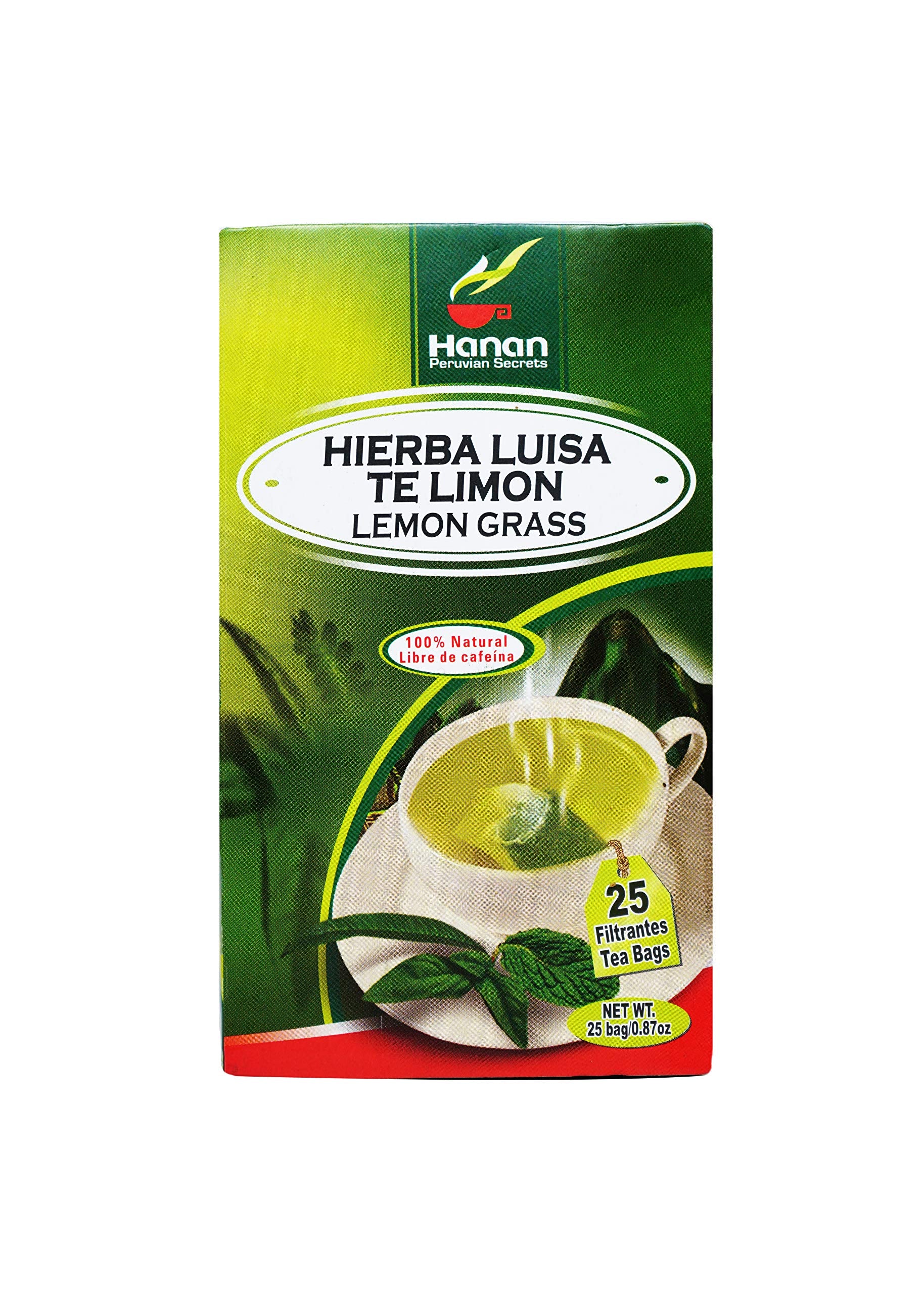 Hanan Peruvian Secrets Hierba Luisa Te Limon | 100% Natural Lemon Grass | 25 Tea Bags | Naturally Aids in Relieving Occasional Stress, Tension | Promotes Healthy Sleep and Digestion
