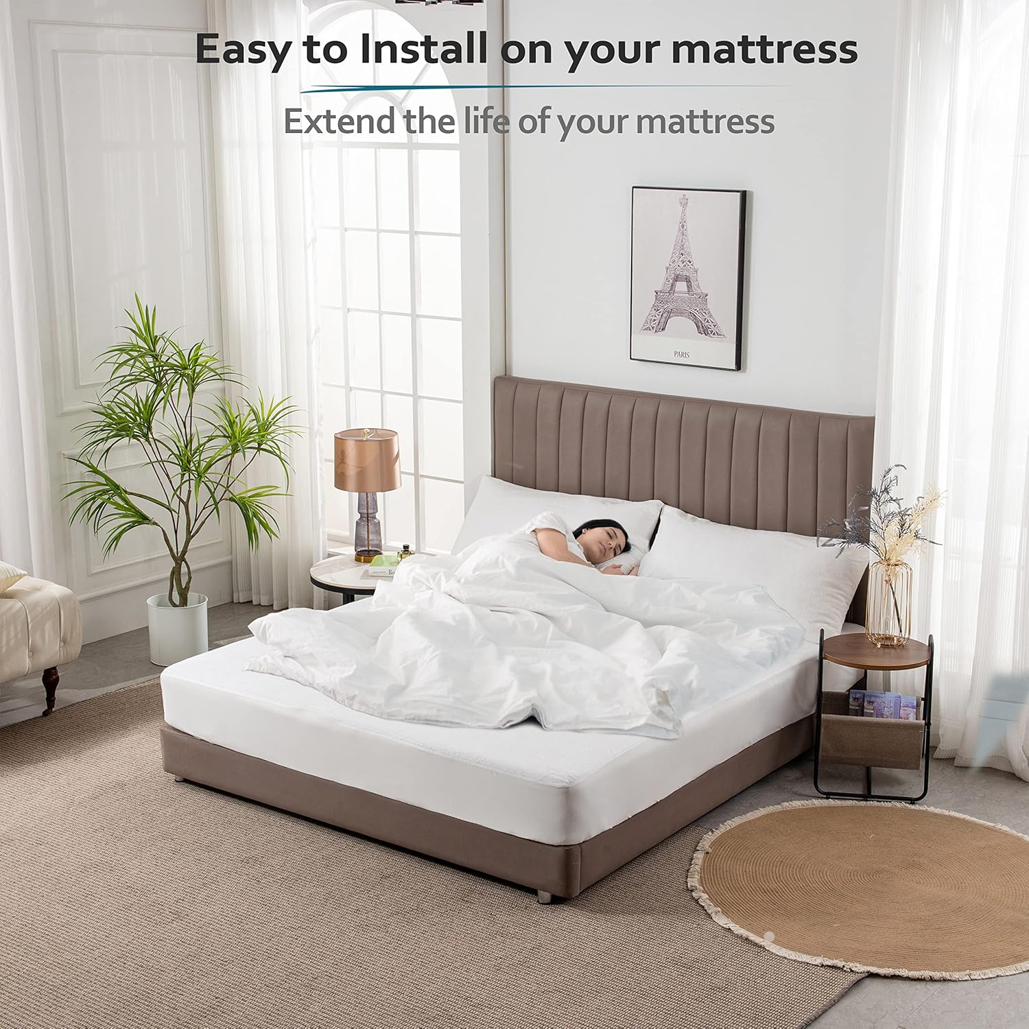 PlushDeluxe Twin Cotton Mattress Protector - Waterproof Fitted Sheet Design for Soft, Noiseless Sleep