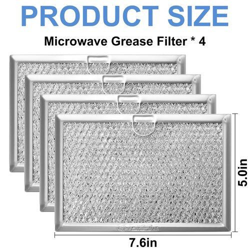 4Pcs 5304464105 5304509444 Frigidaire Microwave Grease Filter, 5"x7-5/8"x3/32" Compatible with WB06X10608 5304517871 4920114 AP6809087 PS12585760 EAP12585760 by TOMOON