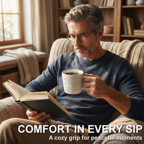 25DOL 16 oz Ceramic Coffee Mugs Set of 4 – Embossed Nature-Inspired Design, Comfortable Grip Handle – Large Latte & Tea Cups, Modern Farmhouse Style – Microwave & Dishwasher Safe