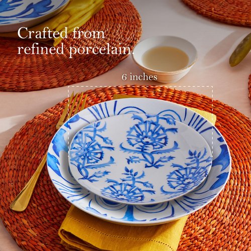 Rosanna Azul Porcelain Appetizer Plates, Set of 4, 6", Perfect for Desserts, Dishwasher & Microwave Safe, Blue