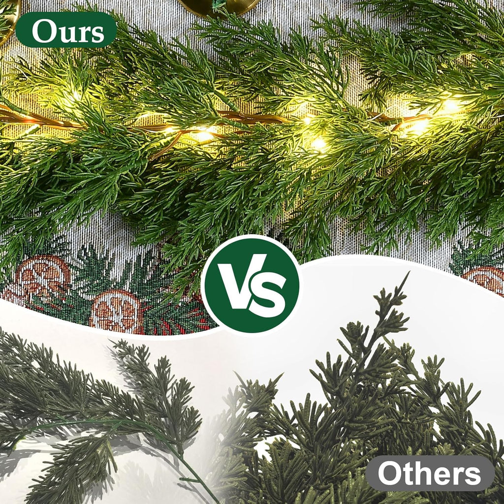 Skiennix Christmas Garland - 3PCS 6.2FT Lush Greenery with Lights | Real Touch Cedar & Soft Pine Branches for Indoor/Outdoor Decor