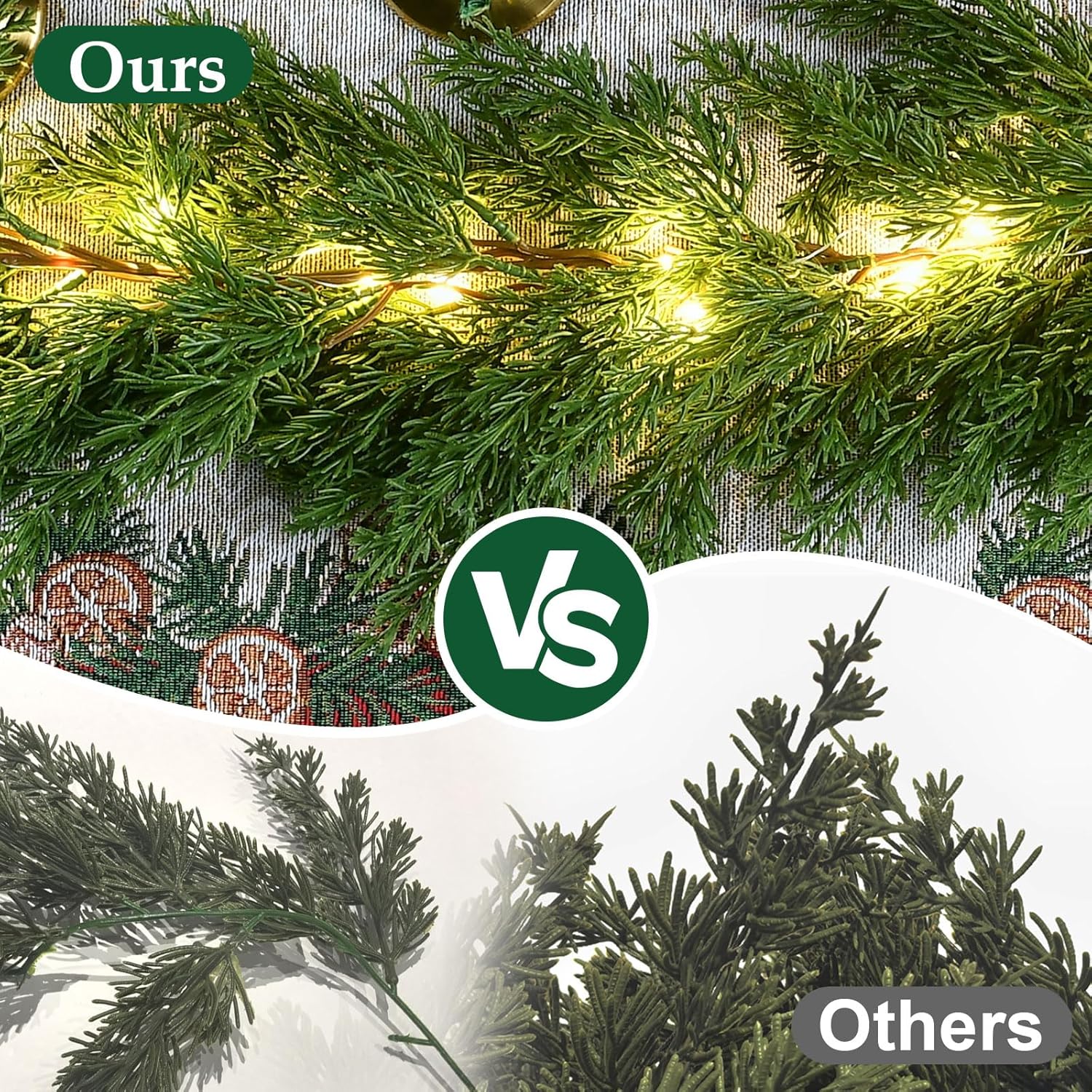 Skiennix Christmas Garland - 3PCS 6.2FT Lush Greenery with Lights | Real Touch Cedar & Soft Pine Branches for Indoor/Outdoor Decor