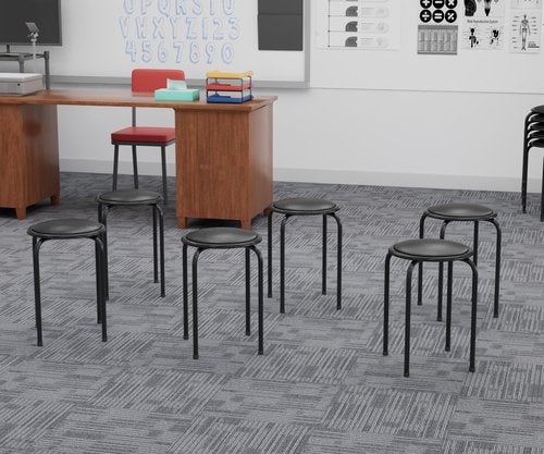 VECELO 6-Piece Stacking Stools, 17 Inch Standard Height, Padded Seat & Steel Legs, Portable Stackable Decoration Stools for School Classroom and Office Use, Black
