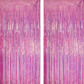 GREATRIL Iridescent Pink Tinsel Foil Fringe Curtain - 3.2 x 6.5 Ft | 2 Pack Party Streamers for Elegant Decor