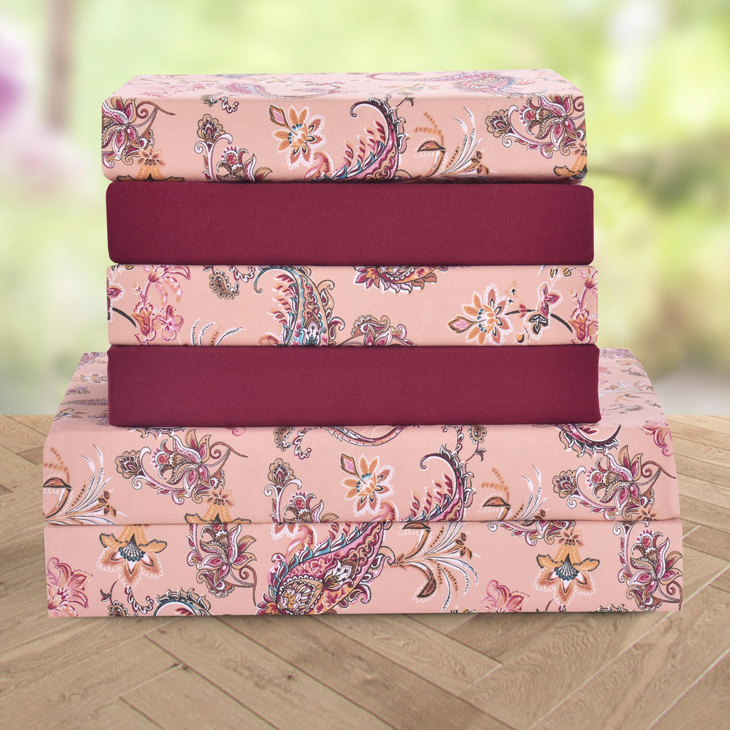 Elegant Comfort Softest and Coziest 6-Piece Sheet Set - 1500 Premium Hotel Quality Microfiber - Deep Pocket, Wrinkle Resistant 6-Piece Paisley Pattern Bed Sheet Set, King, Paisley Coral