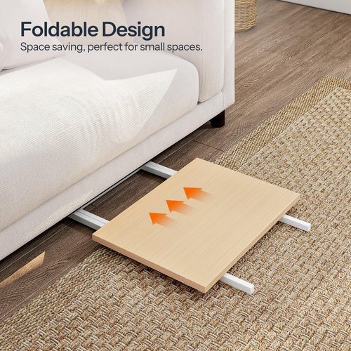 HOOBRO Folding TV Tray Tables, Set of 2 Side Table for Small Space, Industrial Snack Tables for Eating at Couch, Stable Metal Frame, Easy Assembly, Space Saving, Natural and White WN25BZ01