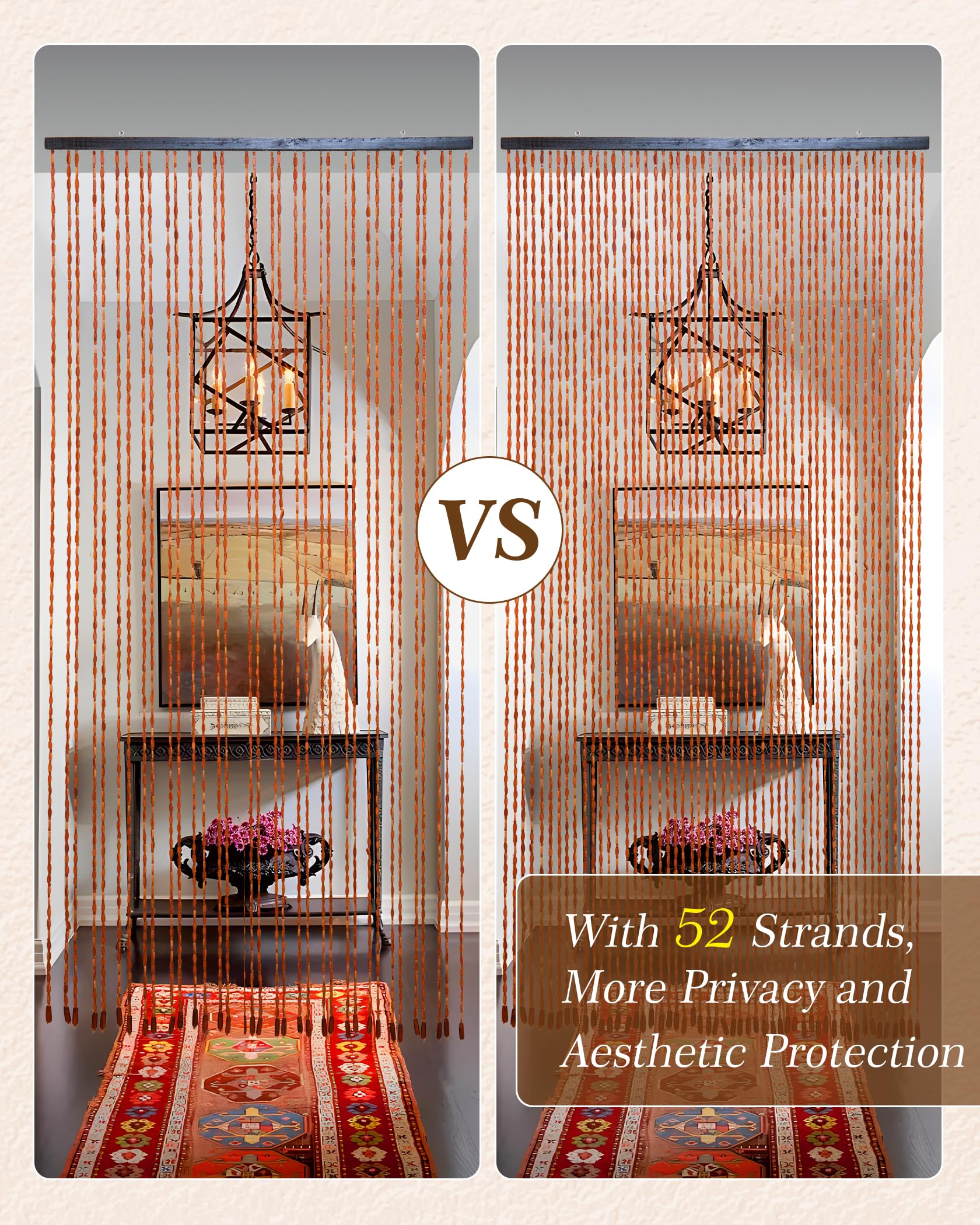 Ezcasch 52 Strands 35.4" x 79" Bamboo and Wood Beaded Curtain for Doorway Handmade Natural Doorway Beads Bohemian Bamboo and Wooden Room Devider Hanging Boho Beaded Curtain,Brown